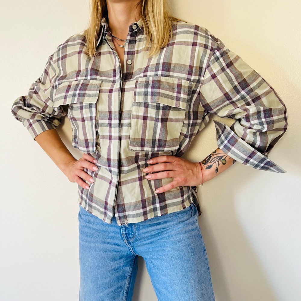 Zara Plaid Soft Flannel oversized Button Down shirt - Picture 2 of 9